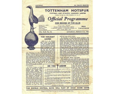 1950/51 TOTTENHAM SPURS V EVERTON
Fold and small tears to margins.