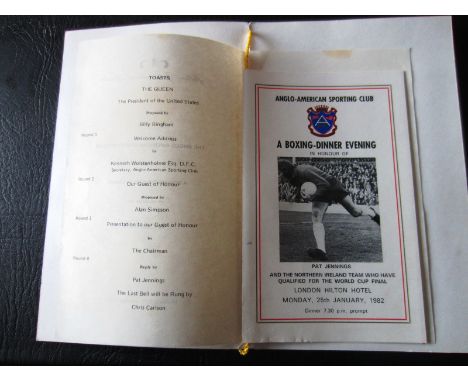TOTTENHAM - PAT JENNINGS ANGLO AMERICAN SPORTING CLUB MENU
Anglo- American Sporting Club Dinner Menu for Tottenhams Pat Jenni