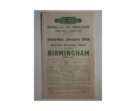 1949 ASTON VILLA V CARDIFF CITY FA CUP BRITISH RAIL HANDBILL
Good condition