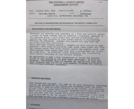 1988-89 WEST HAM V SUNDERLAND LGE CUP OFFICIAL REFEREE ASSESSMENT REPORT
Interesting item of memorabilia