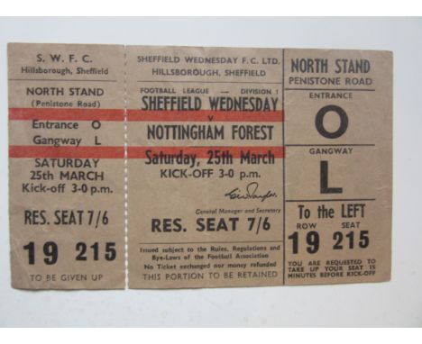 1966-67 SHEFFIELD WEDNESDAY V NOTTINGHAM FOREST TICKET
Complete ticket in good condition