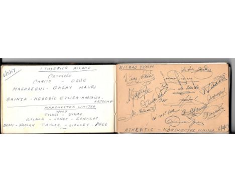 1957 ATHLETIC BILBAO V MANCHESTER UNITED AUTOGRAPHS INCLUDES THE BUSBY BABES
Four pages taken from a vintage autograph book. 