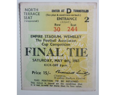 1961 FA CUP FINAL LEICESTER CITY V TOTTENHAM TICKET
Good with very slight mark