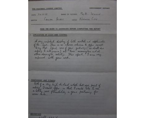 1981-82 C.PALACE V NORWICH CITY OFFICIAL REFEREE ASSESSMENT REPORT
Interesting item of memorabilia