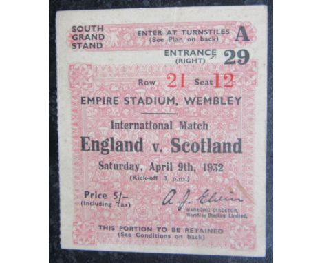 1932 ENGLAND V SCOTLAND TICKET
Rare ticket in good condition
