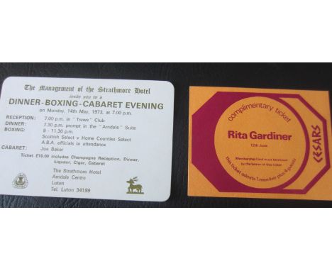 BOXING - KEN NORTON &amp; JOE BUGNER AUTOGRAPHS
Rita Gardiner Cesars Ticket signed on the back by Ken Norton and a Dinner Box