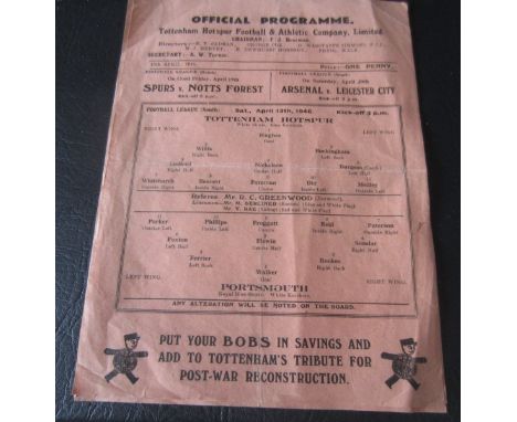 1945-46 TOTTENHAM V PORTSMOUTH
Single sheet programme - slight folds
&nbsp;