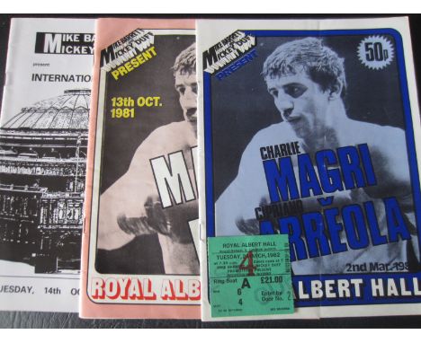 BOXING - CHARLIE MAGRI FIGHT PROGRAMMES + TICKET
Charliie Magri v Enrique Castro 14th Oct 1980, vs Juan 'Monito'Diaz 13th Oct