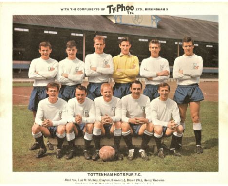 &nbsp;1965/66 TOTTENHAM HOTSPUR SPURS TY-PHOO TEA LARGE TEAM CARD
Series 2. 10 x 8 inch. Good condition. 