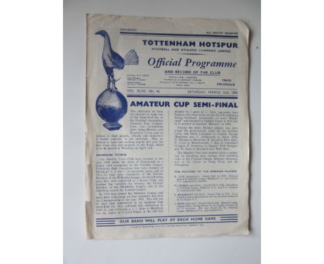 1954-55 AMATEUR CUP SEMI FINAL HENDON V HOUNSLOW PLAYED AT TOTTENHAM
Good condition with slight folds &amp; tiny nick to edge