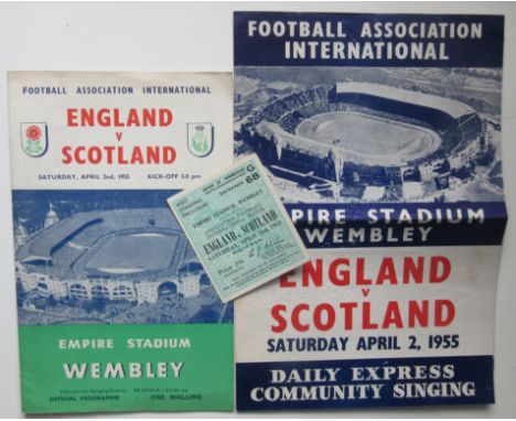 1955 ENGLAND V SCOTLAND PROGRAMME, TICKET &amp; SONGSHEET - DUNCAN EDWARDS DEBUT FOR ENGLAND
Programme &amp; Ticket good, Son