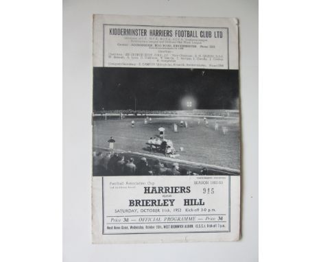 1952-53 KIDDERMINSTER HARRIERS V BRIERLEY HILL - FA CUP
Couple of small nicks to bottom edge and slight rusting of staple