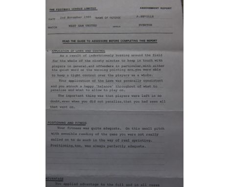 1985-86 WEST HAM V EVERTON OFFICIAL REFEREE ASSESSMENT REPORT
Interesting item of memorabilia
