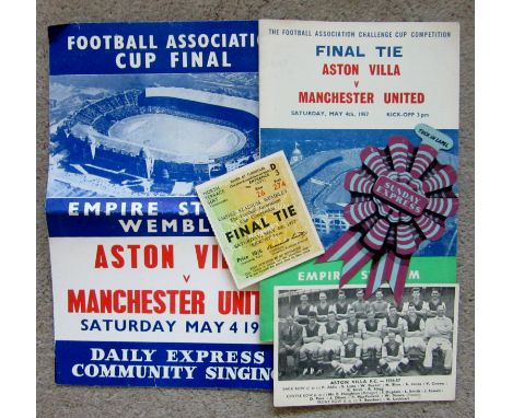1957 FA CUP FINAL A.VILLA V MANCHESTER UNITED - PROGRAMME, TICKET, SONGSHEET, VILLA CARD ROSETTE&nbsp;
Also includes Villa te