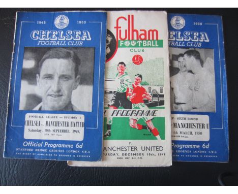 MANCHESTER UNITED AWAY PROGRAMMES 1949-50 SEASON X 3
Chelsea v Manchester Utd 10th Sept 1949, Fulham v Man Utd10th December 1