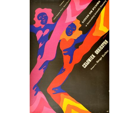 Original vintage Polish film poster for the French musical comedy movie L'homme Orchestre / Czlowiek Orkiestra / The Band dir