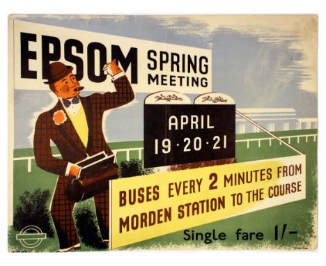 Original vintage London Transport poster for the Spring Meeting Horse Race in Epsom that took place on April 19, 20 and 21 of