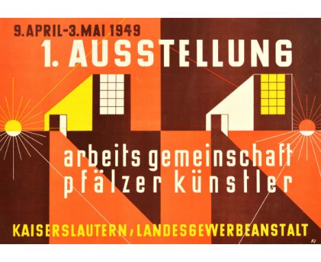 Original vintage advertising poster for the 1st exhibition of the Palatinate Artists Working Group at the Kaiserslautern Stat