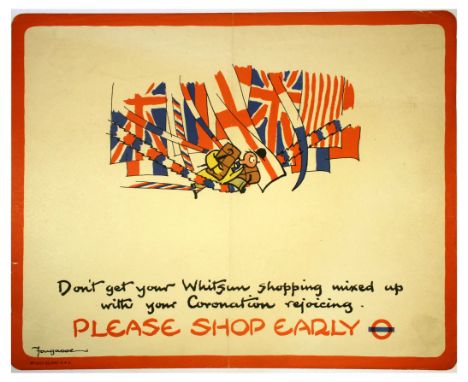Original vintage London Transport poster Please Shop Early - Don't get your Whitsun shopping mixed up with your Coronation re