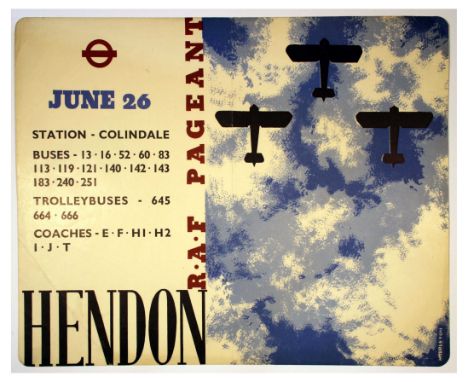 Original vintage London Transport poster for RAF Aerial Pageant that took place in Hendon on 26 June 1937. Design by Middleto