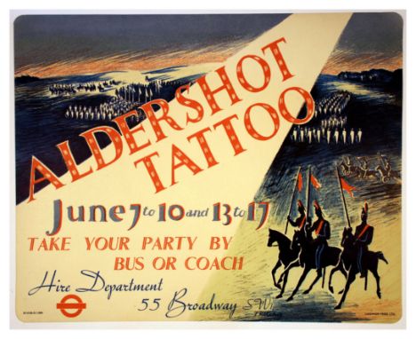 Original vintage London Transport poster advertising Aldershot Tattoo that took place June 7 to 10 and June 13 to 17 1939. De