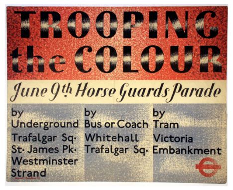 Original vintage London Transport poster for Trooping the Colour Horse Guards Parade held on June 9 1937.  Design by Barnett 