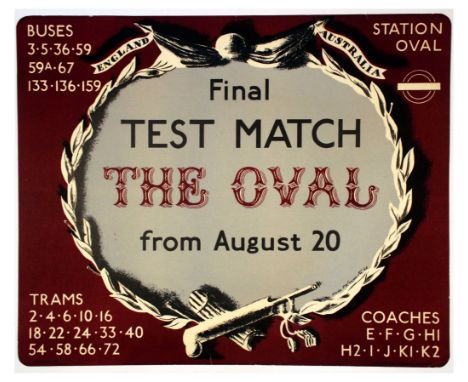 Original vintage London Transport poster for the cricket Final Test Match at The Oval between England and Australia that took