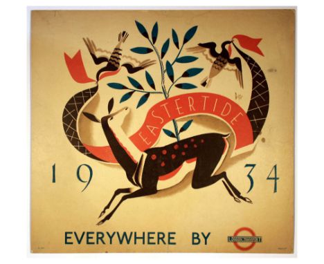 Original vintage London Transport poster Eastertide 1934 Everywhere by London Transport – Design by Dora M Batty (1891-1966) 