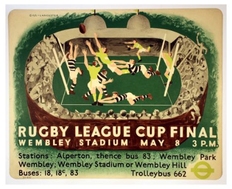 Original vintage London Transport poster for the Rugby League Cup Final that took place at 3 P.M. on May 8 1937 at Wembley St