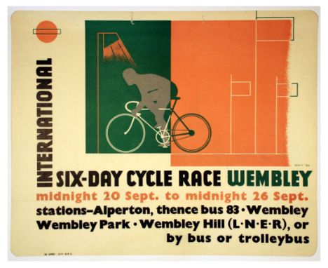Original vintage London Transport poster for the International Six Day Cycle Race that took place from the midnight 20 Septem