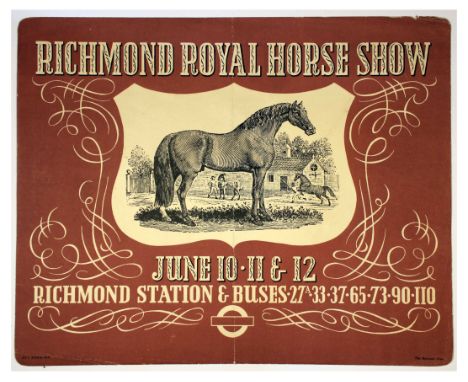 Original vintage London Transport poster for the Richmond Royal Horse Show that took place on 10, 11 and 12 June 1937. Design