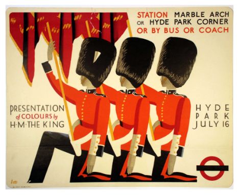 Original vintage London Transport poster advertising the Presentation of Colours by H.M the King - Event took place on July 1