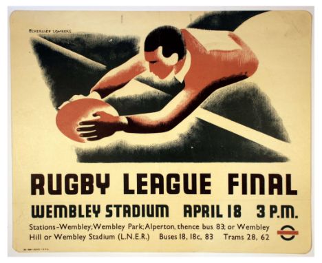 Original vintage London Transport poster advertising the Rugby League Final Match that took place at 3pm on April 18 1936 at 