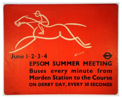 Original vintage London Transport poster for the Summer Meeting Horse Race in Epsom that took place from June 1, 2, 3 and 4. 