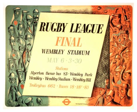 Original vintage London Transport poster for the Rugby League Final that took place on 6 May 1939 – Design by Charles Mozley 