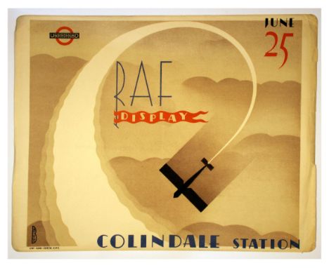 Original vintage London Transport poster for RAF Display that took place on June 25 1932.  Art Deco design by Dora Margaret B