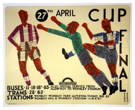 Original vintage London Transport poster advertising the Cup Final that took place on 27th April 1935 at Wembley Stadium. Des