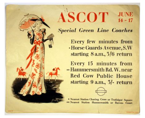 Original vintage London Transport poster for Ascot that took place June 14-17 1938. Design by Walter Goetz (1911-1995) – feat