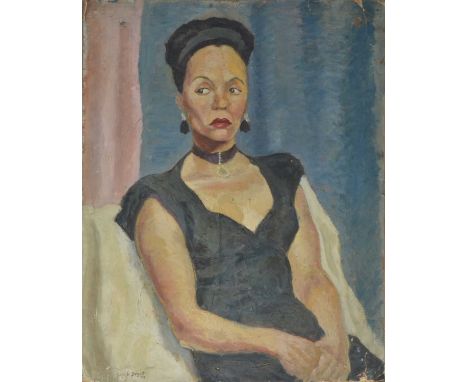 Ludwig Dygat (20th century), portrait of a lady, oil on board, signed lower left, unframed, 60cm x 48.5cm