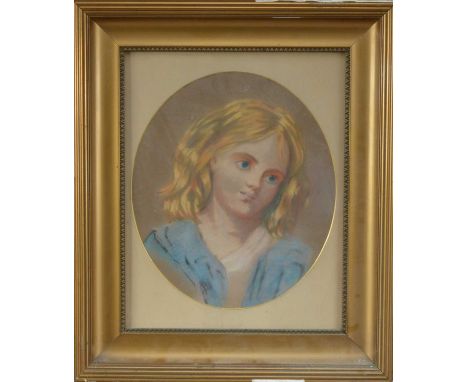 A portrait of a young girl, pastel, in an oval mount, and gilt frame, frame size 57cm x 48cm