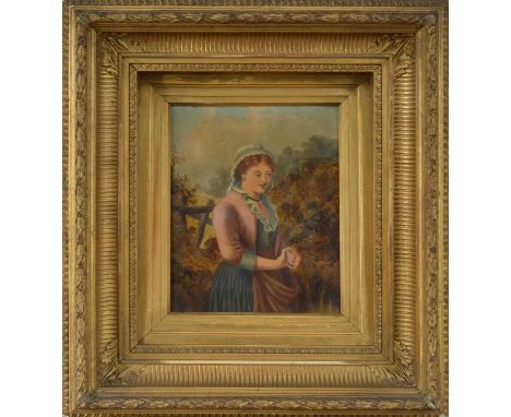 19th century school, a portrait of a lady, oil on canvas, unsigned, in a good gilt frame and slip, frame size 49cm x 43.5cm, 