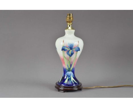 An Old Tupton Ware pottery lamp base, floral design, untested and will require re-wiring, 32cm high