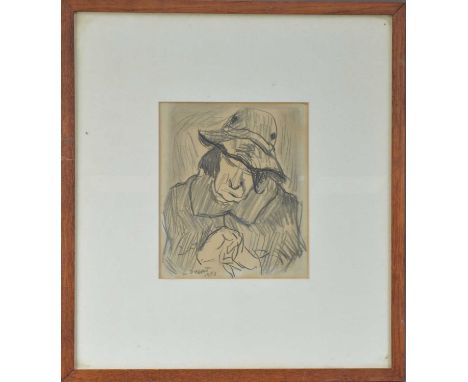 Ludwig Dygat (20th century), portrait of a man, charcoal on paper, signed and dated 1953 bottom left, framed, glazed and moun