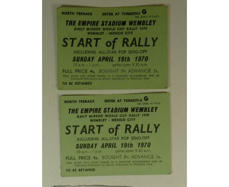 World Cup Rally 1970 - two ticket stubs for the start at The Empire Stadium, Wembley Sunday April 19th 1970 The race was won 