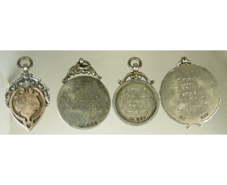 Avon Road Club - four silver medallions awarded to J Poole 1927 - 1930 (4) approx 1.7oz (one with narrow enamel band to front