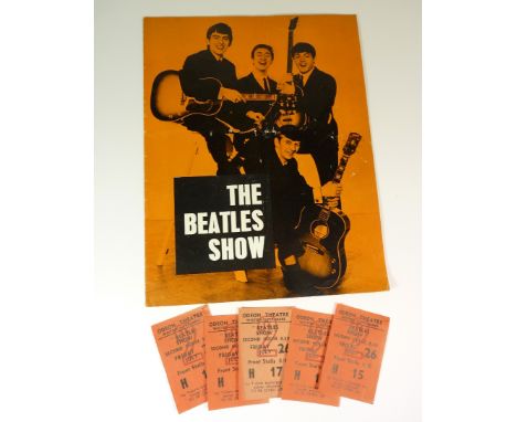 Five ticket stubs for "Beatles Show" at the Odeon Theatre, Weston Super Mare, July 26th 1963 together with a programme for th