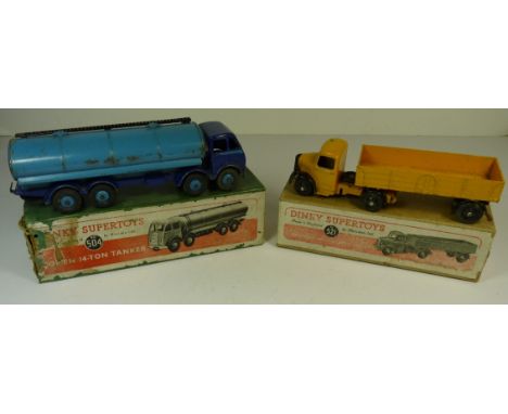 DINKY - 521 Bedford Articulated Lorry, yellow with black front and hubs, in box together with 504 Foden 14 Ton Tanker, light 