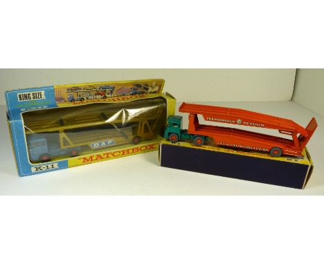 MATCHBOX - M8 Car Transporter, orange/green, in original box together with King Size K-11 Daf Car Transporter, gold.blue in o