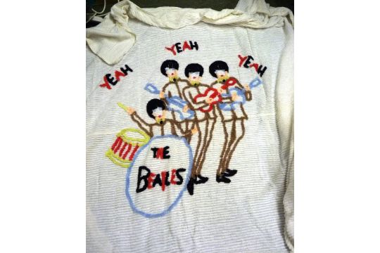 The Beatles A Candlewick Bedspread With Coloured Depiction Of