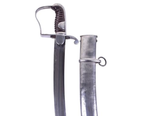 1796 Pattern Cavalry Trooper’s Sword, broad curved single edge regulation blade with government inspector’s stamp and maker O